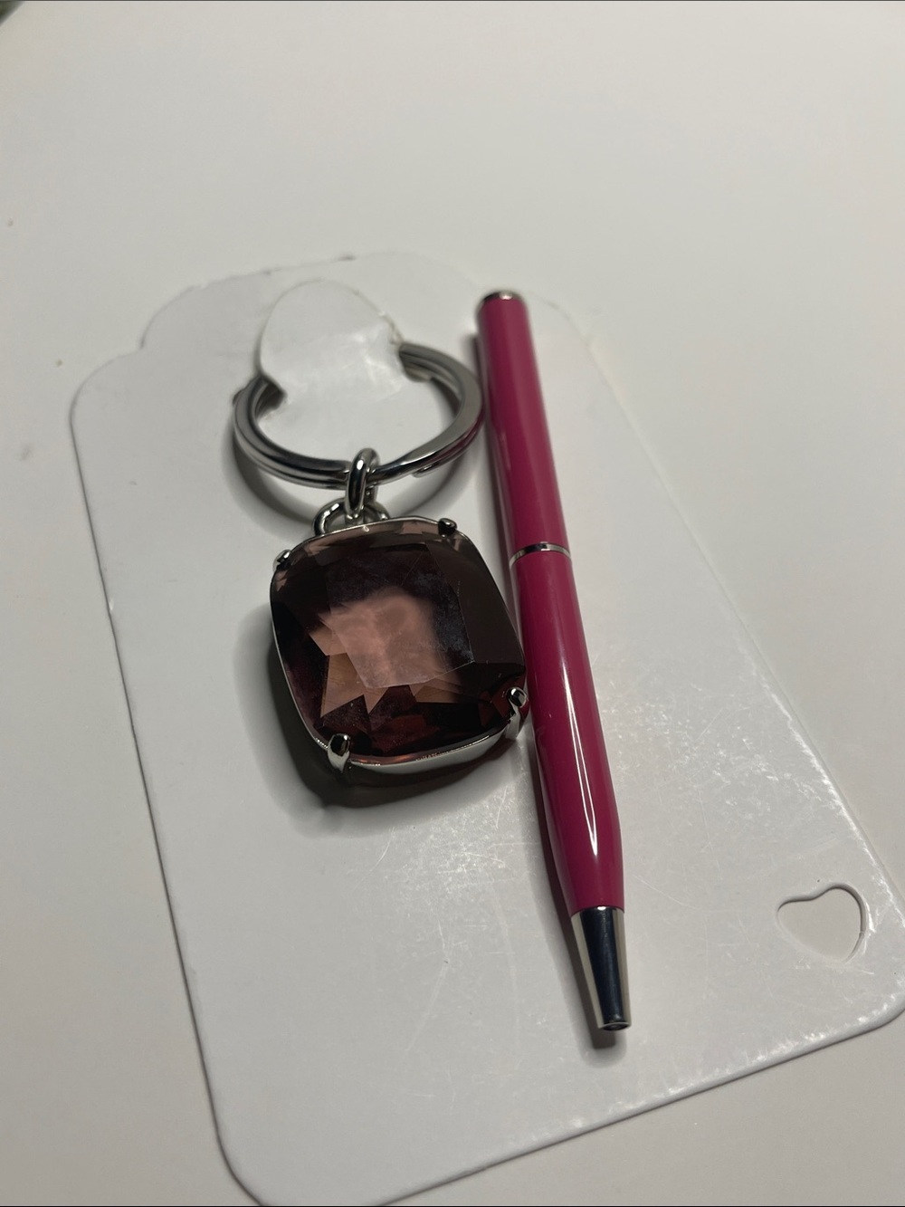 Coach Faceted Smoky Rose Gem Keychain - Silver Hardware and Coach Pen - Picture 6 of 6